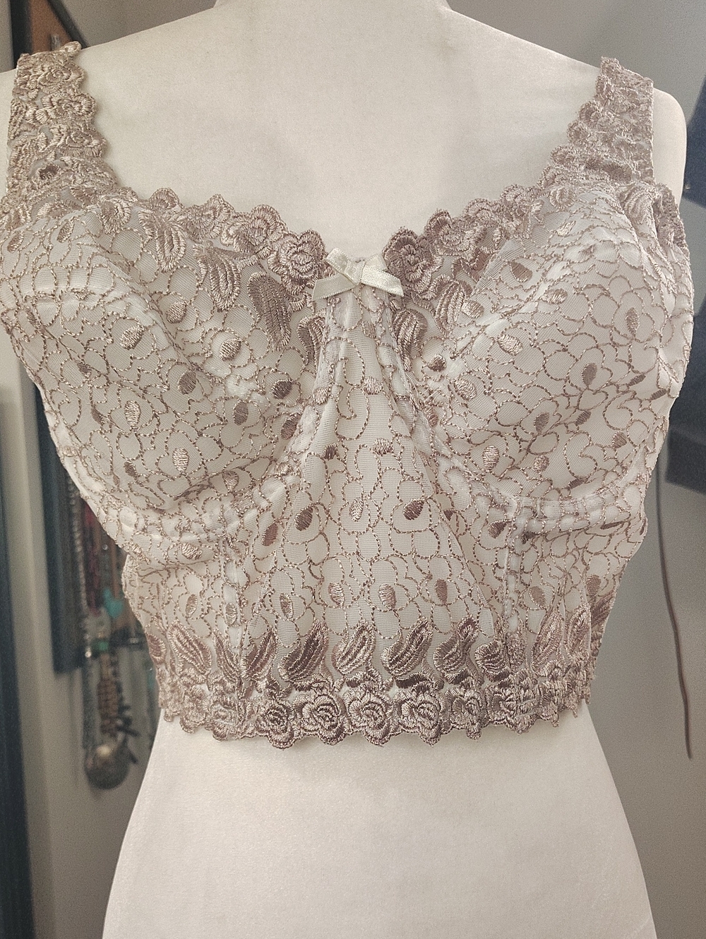 Lace Longline Bralette in Champagne Taupe with Delicate Bow